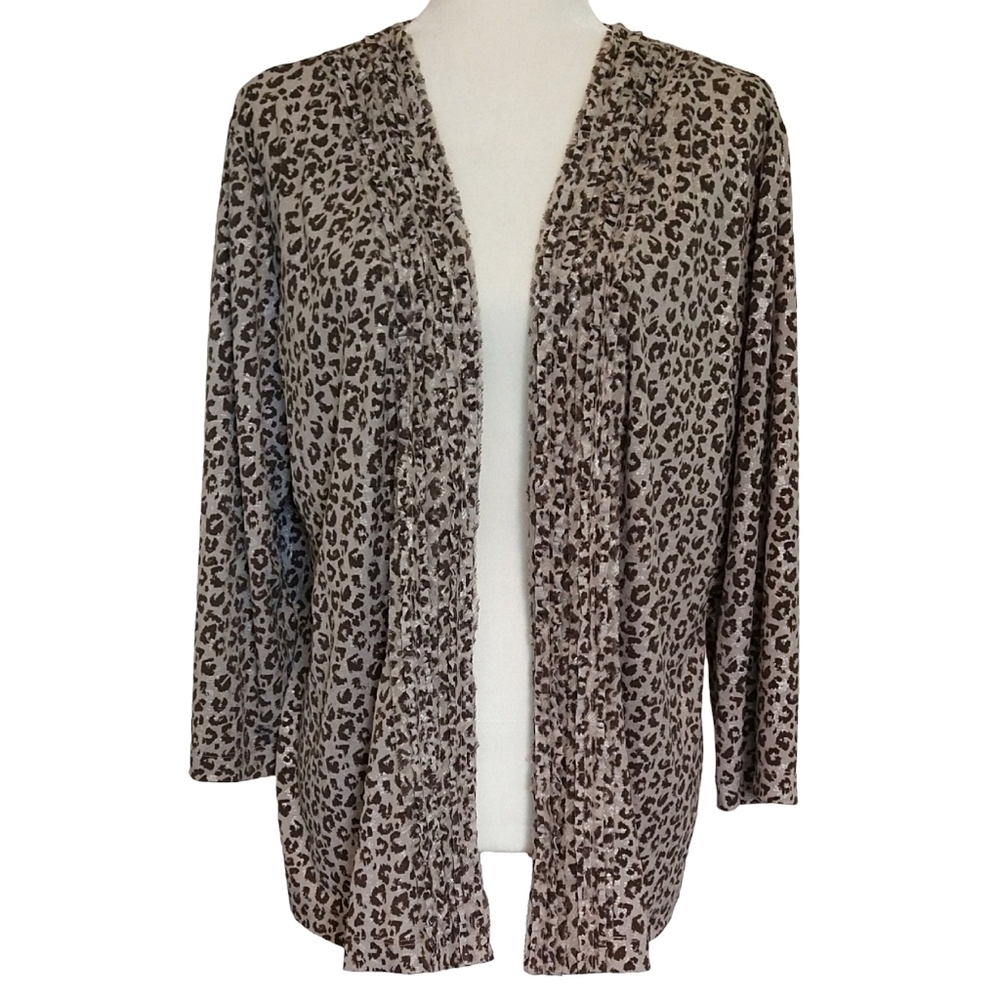 Chico's Travelers Tan Leopard Print Open Front Lightweight Cardigan Modern